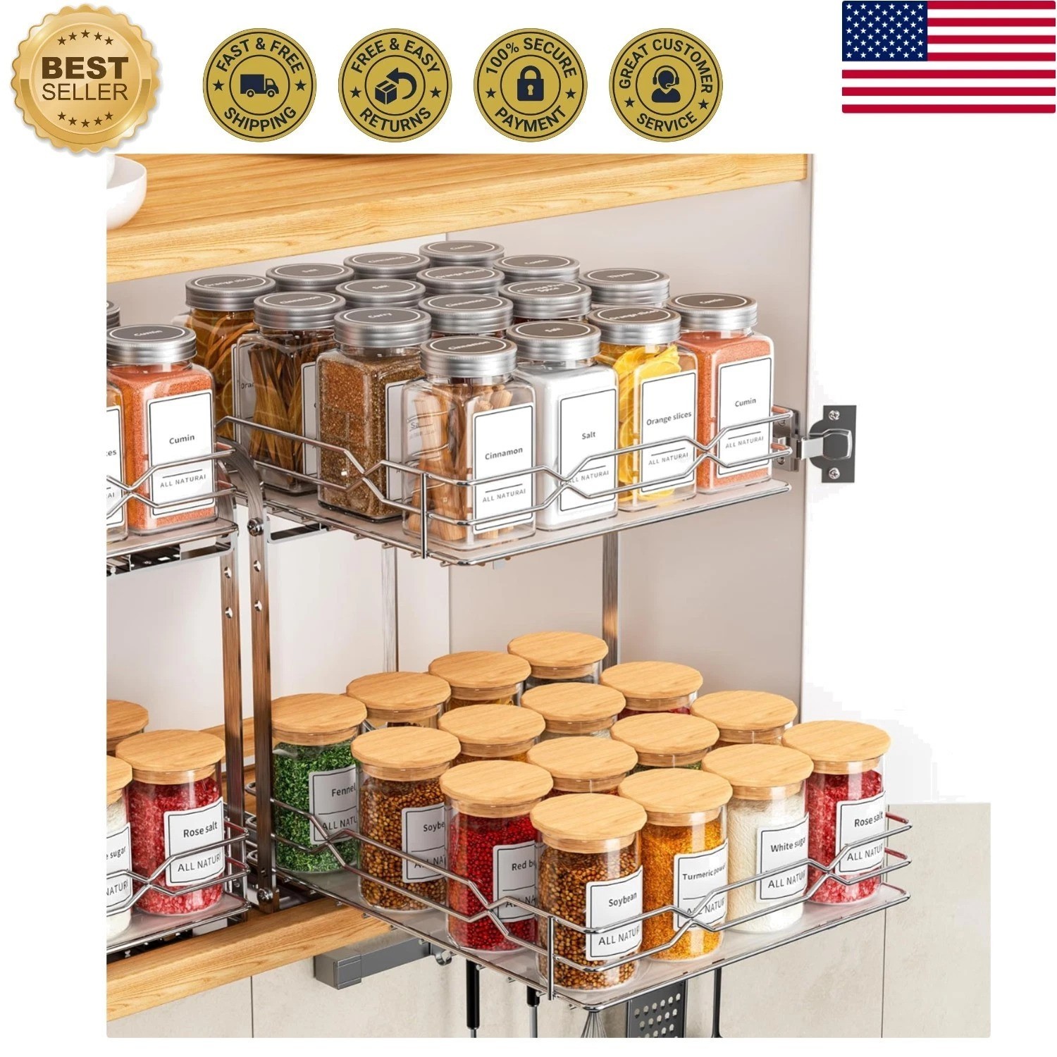 Multifunctional Chrome Spice Rack – Pull Out, Rust Resistant, 9.25”W Organizer
