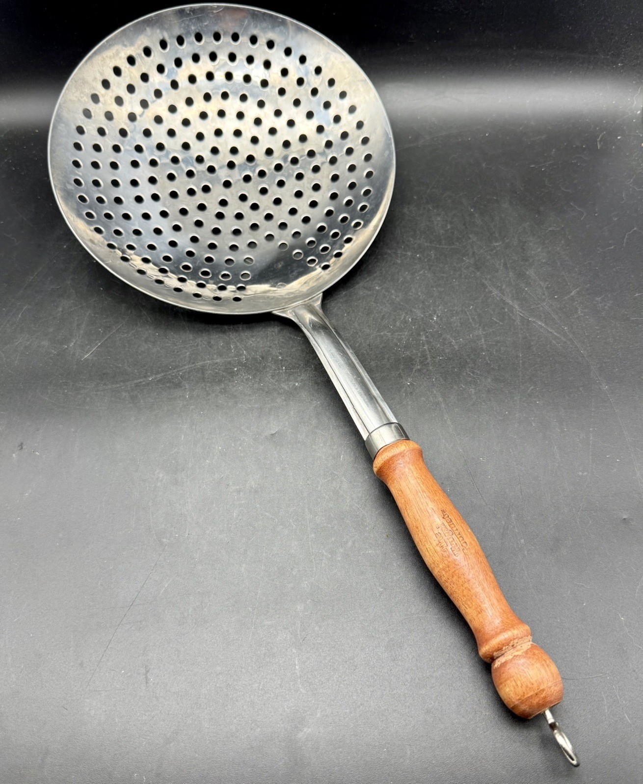 Vintage Stainless Steel & Wood Strainer Wok Spoon Skimmer The Frugal Gourmet