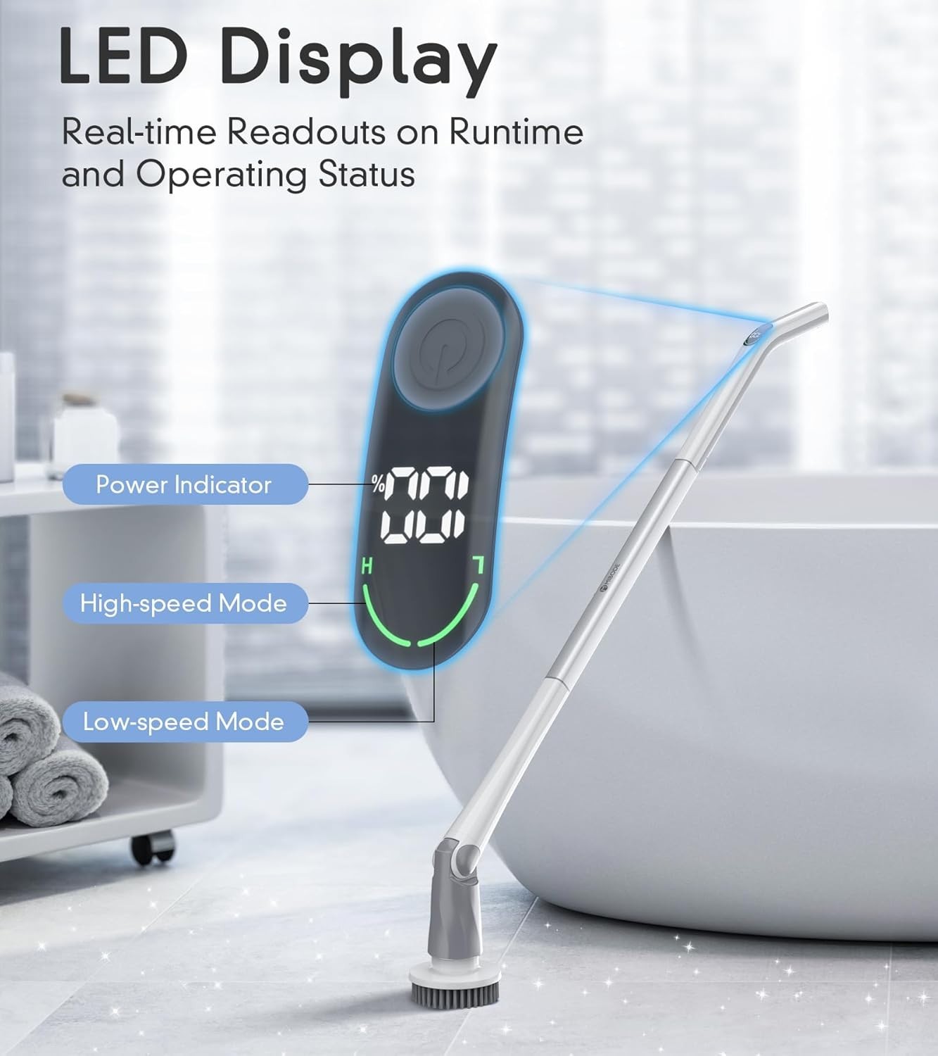 Electric Spin Scrubber Shower Scrubber with Digital Display 5 Brush Heads Clean
