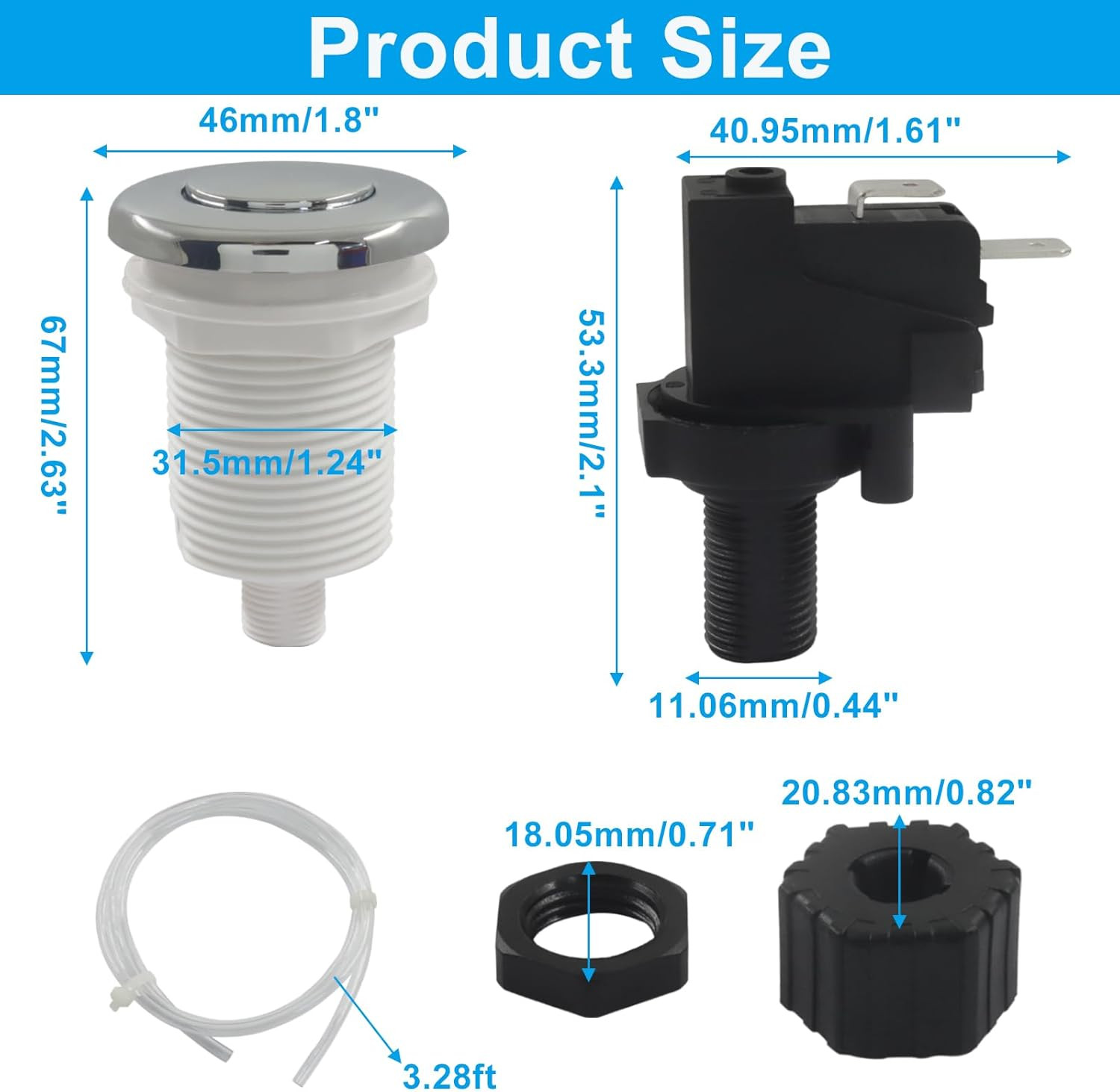 Hot Tub Air Switch Kit, Polished Chrome Push Air Button Switch Jetted Whirlpool
