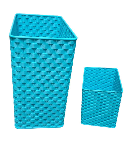 Blue Wicker Wastebasket W/Accessory Holder/Bathroom/Kids/Teens/Adults/Stylish