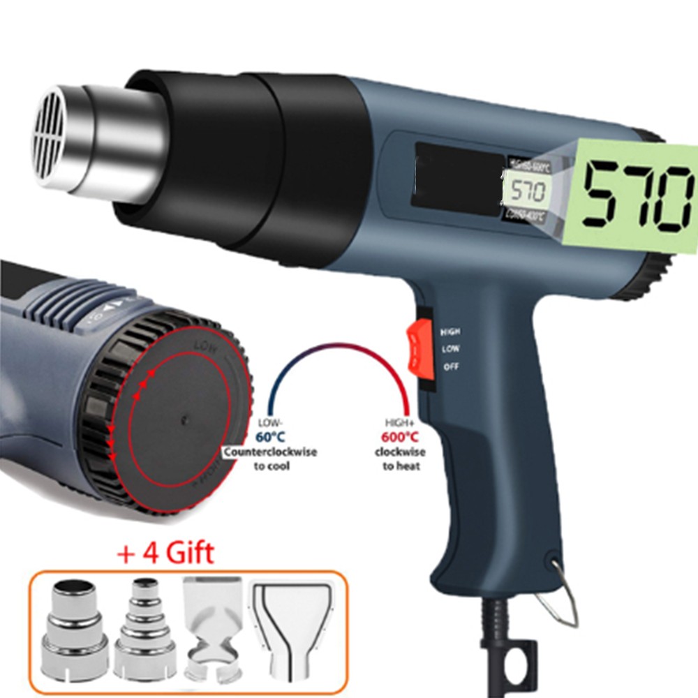 2500W Heat Gun Electric Hot Air Gun Dual Temperature LCD Display 4 Nozzles Tool
