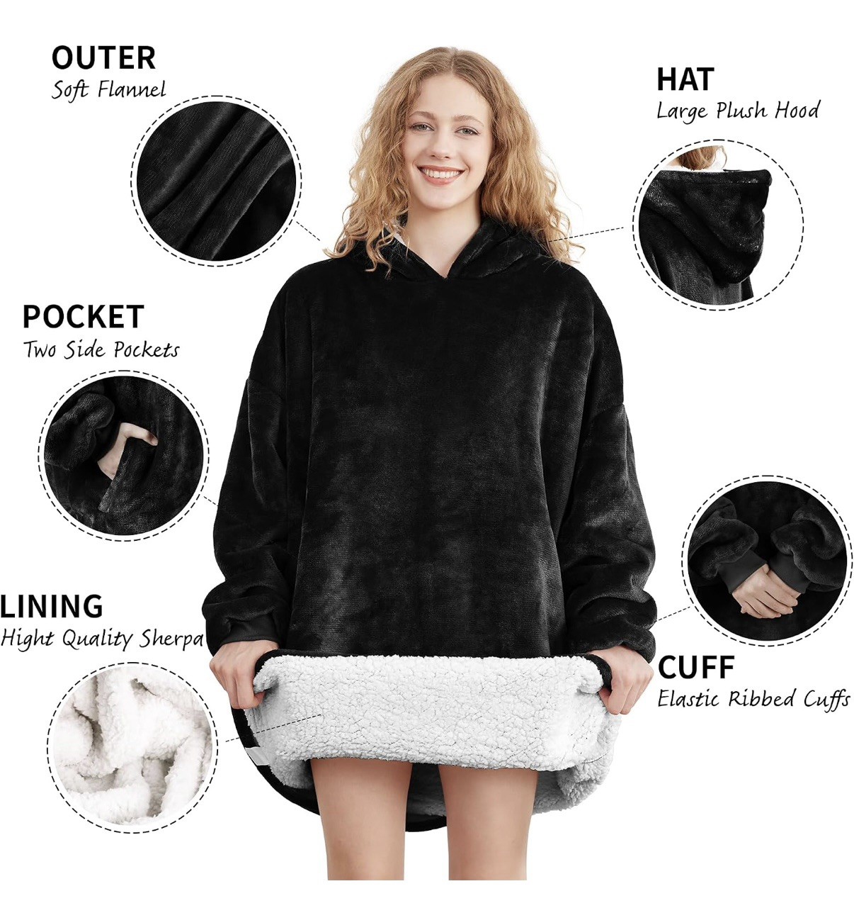 AmyHomie Wearable Blanket Hoodie for Adults & Teens Oversized Sherpa Hooded