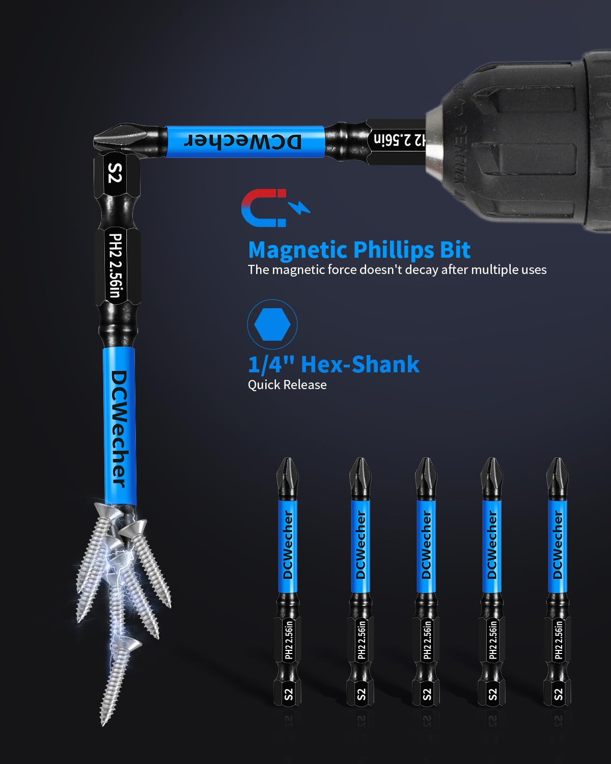10-Pack PH2 Phillips Impact Bits 2.5″ Magnetic Drill Screwdriver 1/4″ Hex Shank