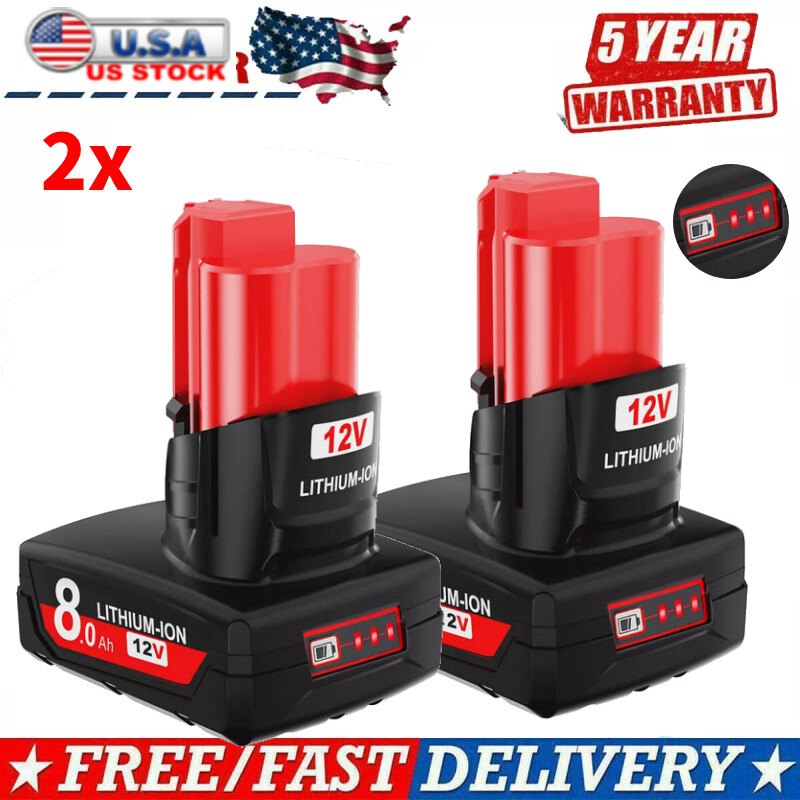 For Milwaukee For M12 12 Volt 8.0AH Battery Lithium 48-11-2460 48-11-2440 NEW