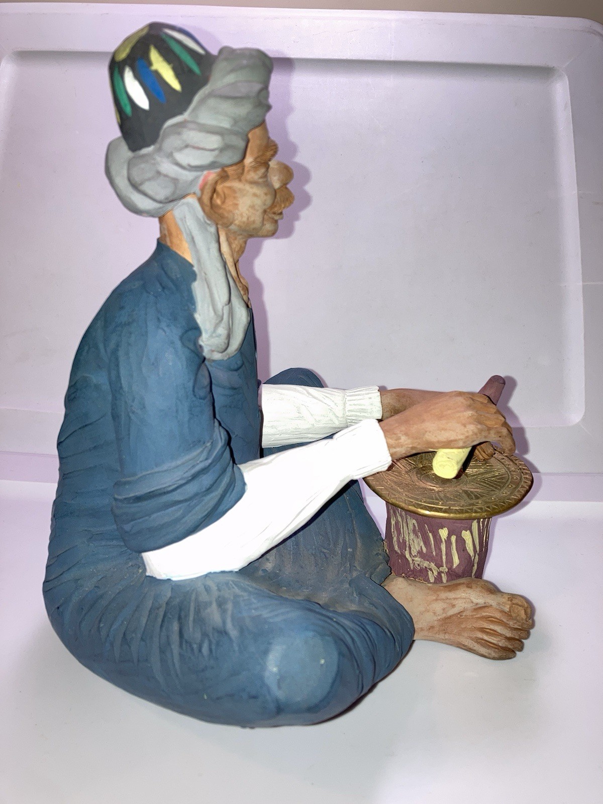 Egyptian Terracotta Clay Mud Figurine Handcrafted Folk Art Signed Vintage 10″