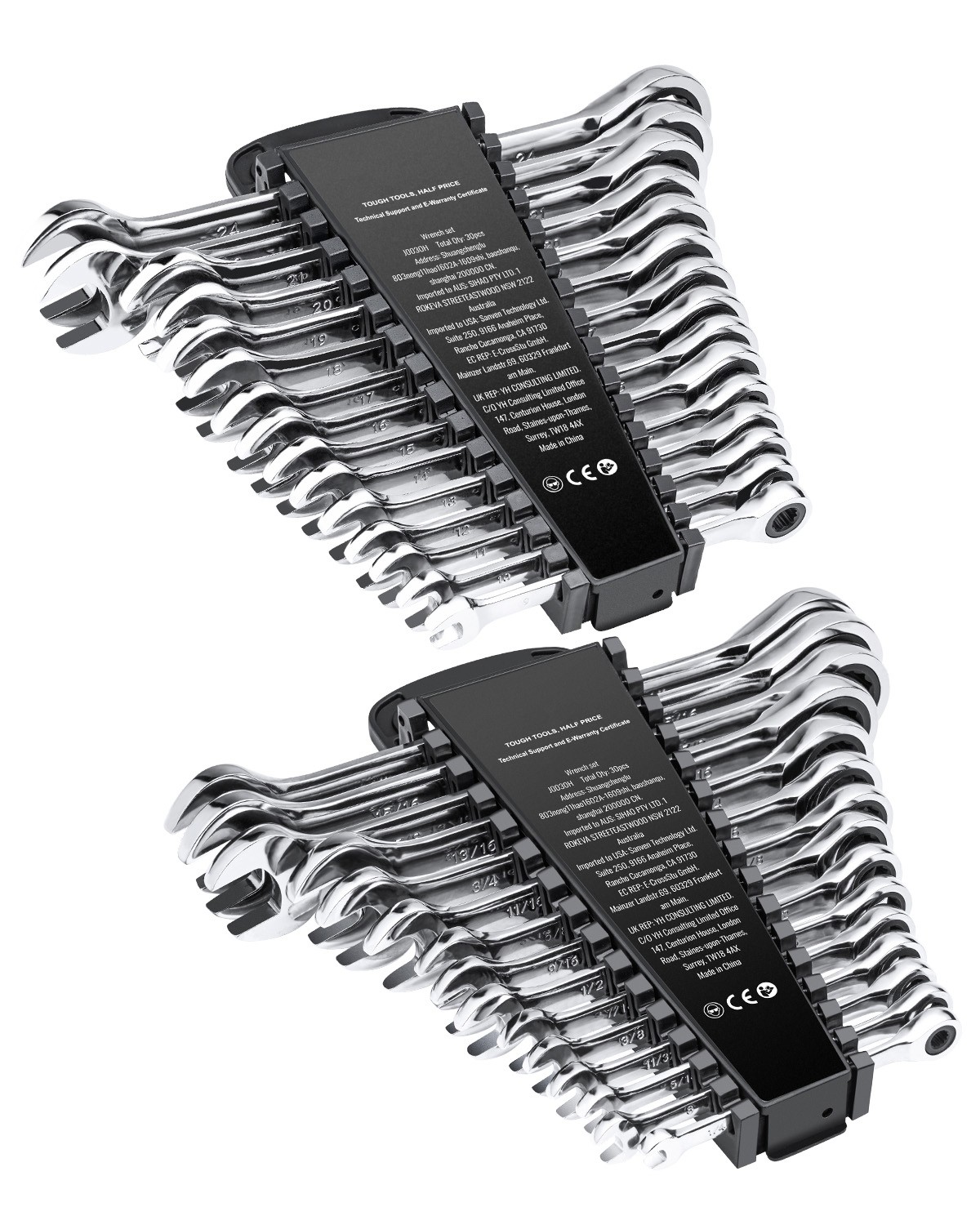 Combination Wrench Set 30 PCS SAE 1/4″ to 1″, Metric 8mm to 24mm Organizer Rack