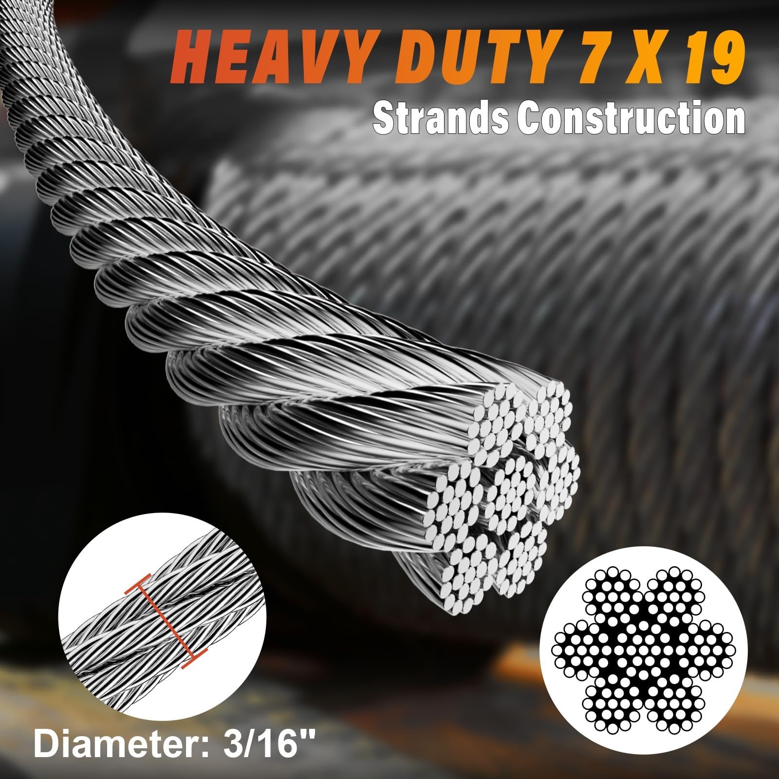 Stainless Steel Cable for Railing – 25FT 3/16″ T316 Wire Rope | 7 x 19 Strand…