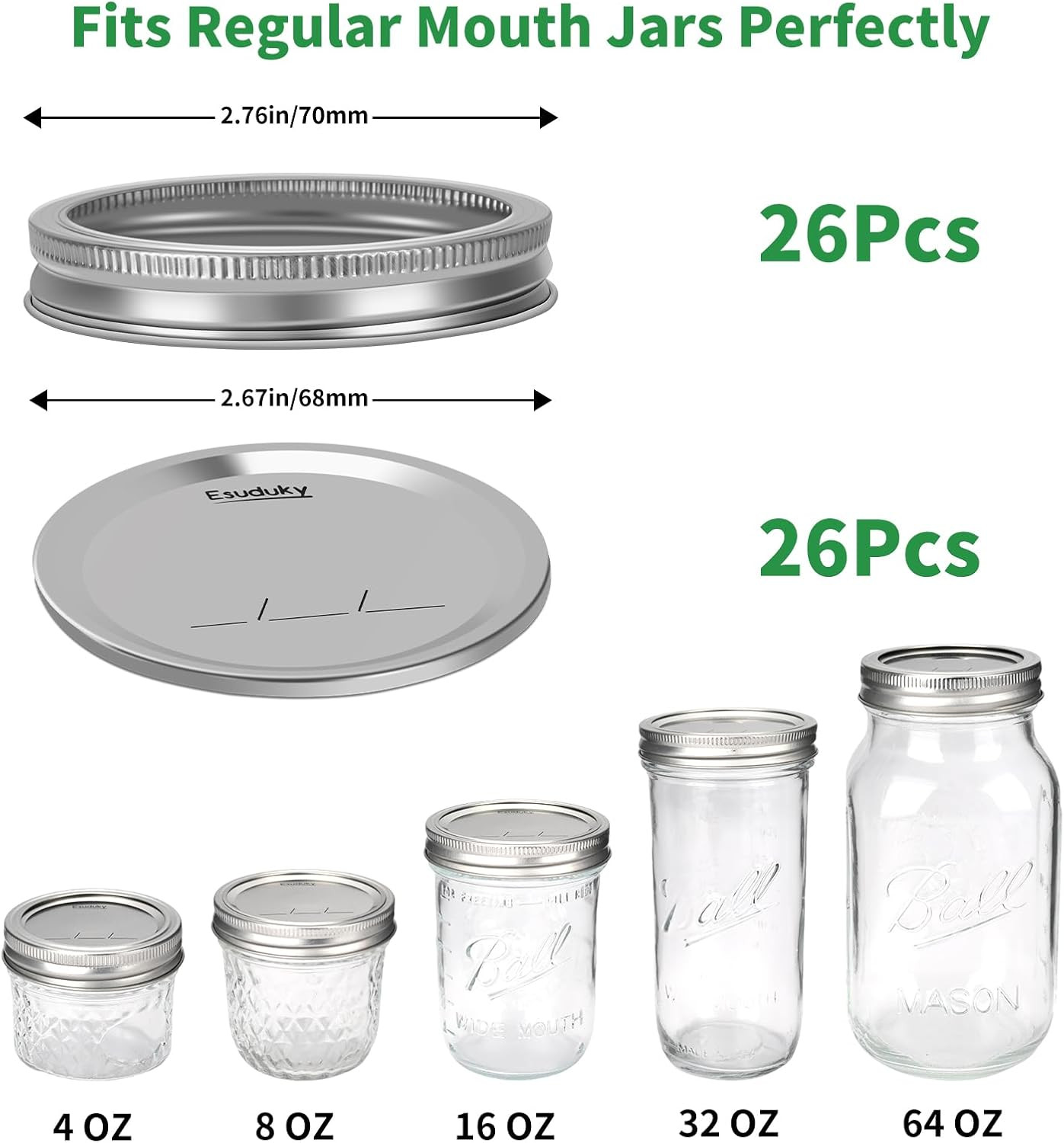 Canning Lids and Rings 52 Count Regular Mouth Mason Jar Band For Ball Kerr Jars
