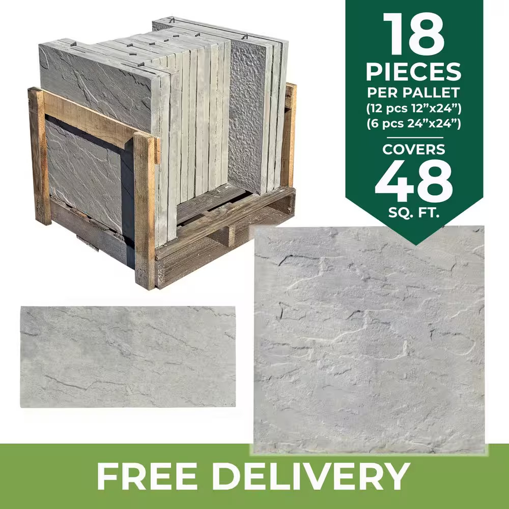 Patio-On-A-Pallet 12In. X 24In. and 24In. X 24In. Concrete Gray Variegated Baske