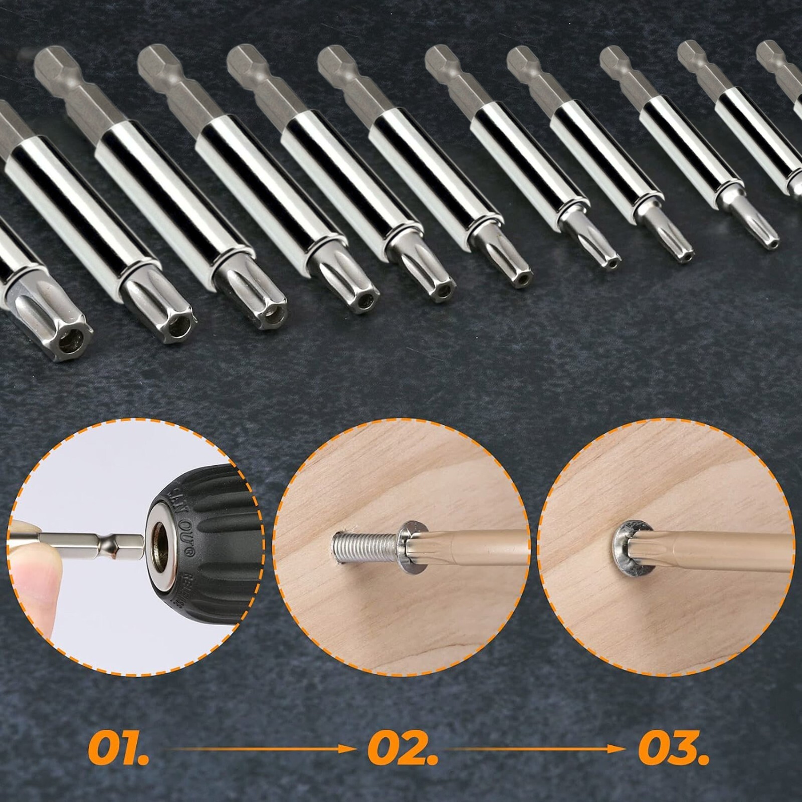 33PCS Hex Head Drill Torx Bit Set Tamper Security 1/4″ Extension Screwdriver Kit