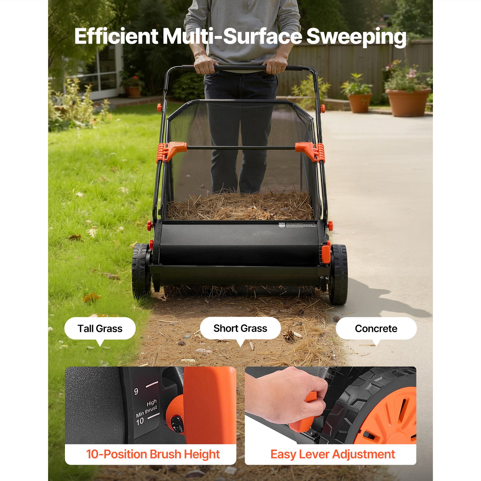 Uimoso Push Lawn Sweeper 30 in with 12 cu. ft. Hopper for Leaves Collection