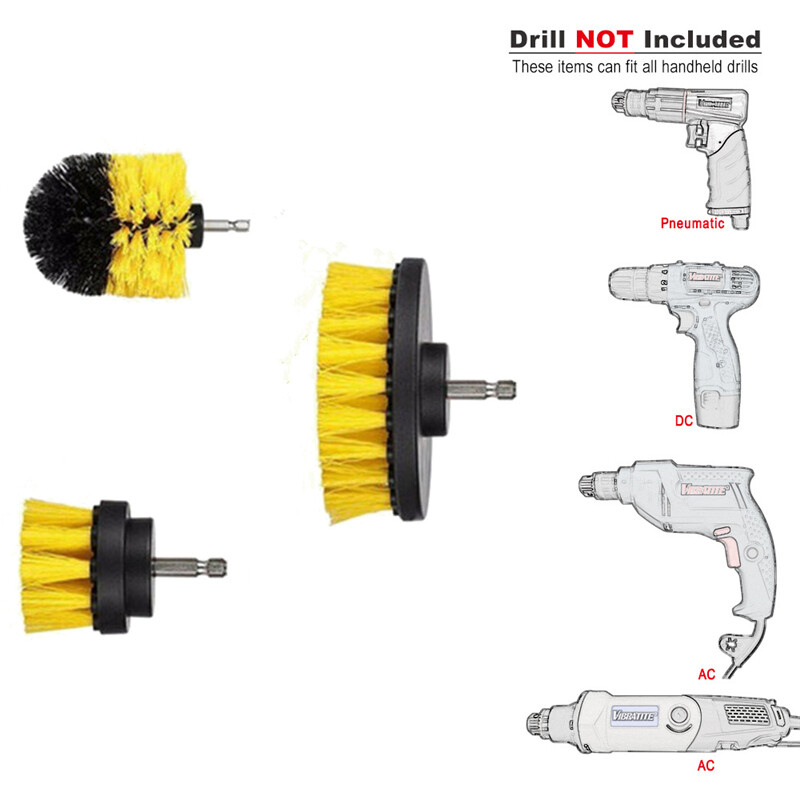 3 PCS Drill Brushes Set Tile Grout Power Scrubber Cleaner Spin Tub Shower Wall