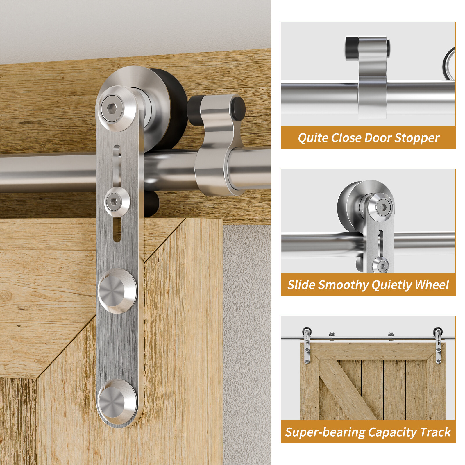 CCJH 4FT-16FT Stainless Steel Sliding Barn Door Hardware Kit Track for Wood Door