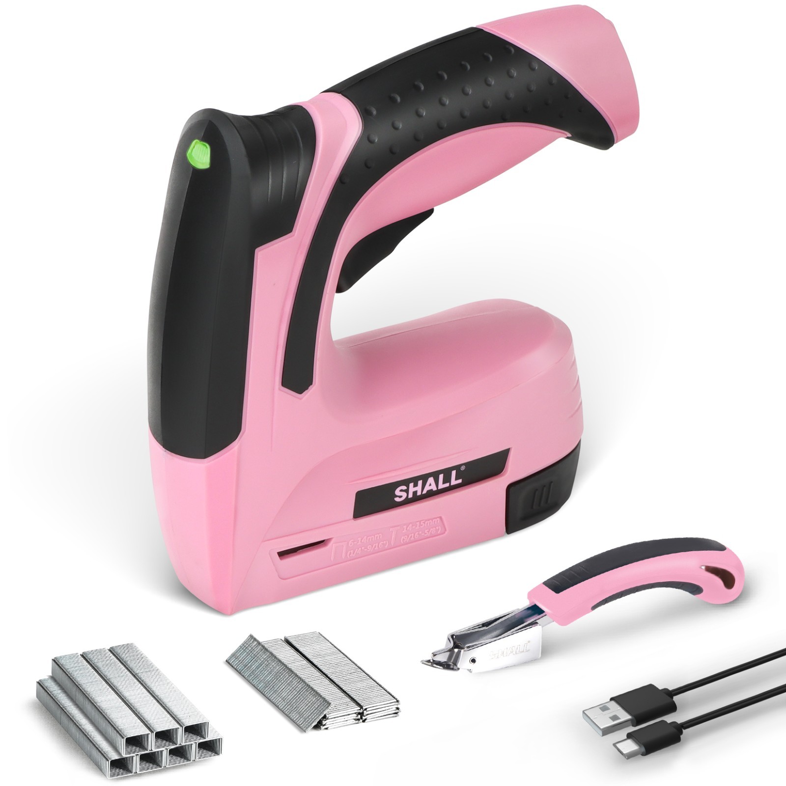 SHALL 4V Pink Electric Staple Gun, 2in1 Stapler Gun,w/ 2500 Staples Nails US