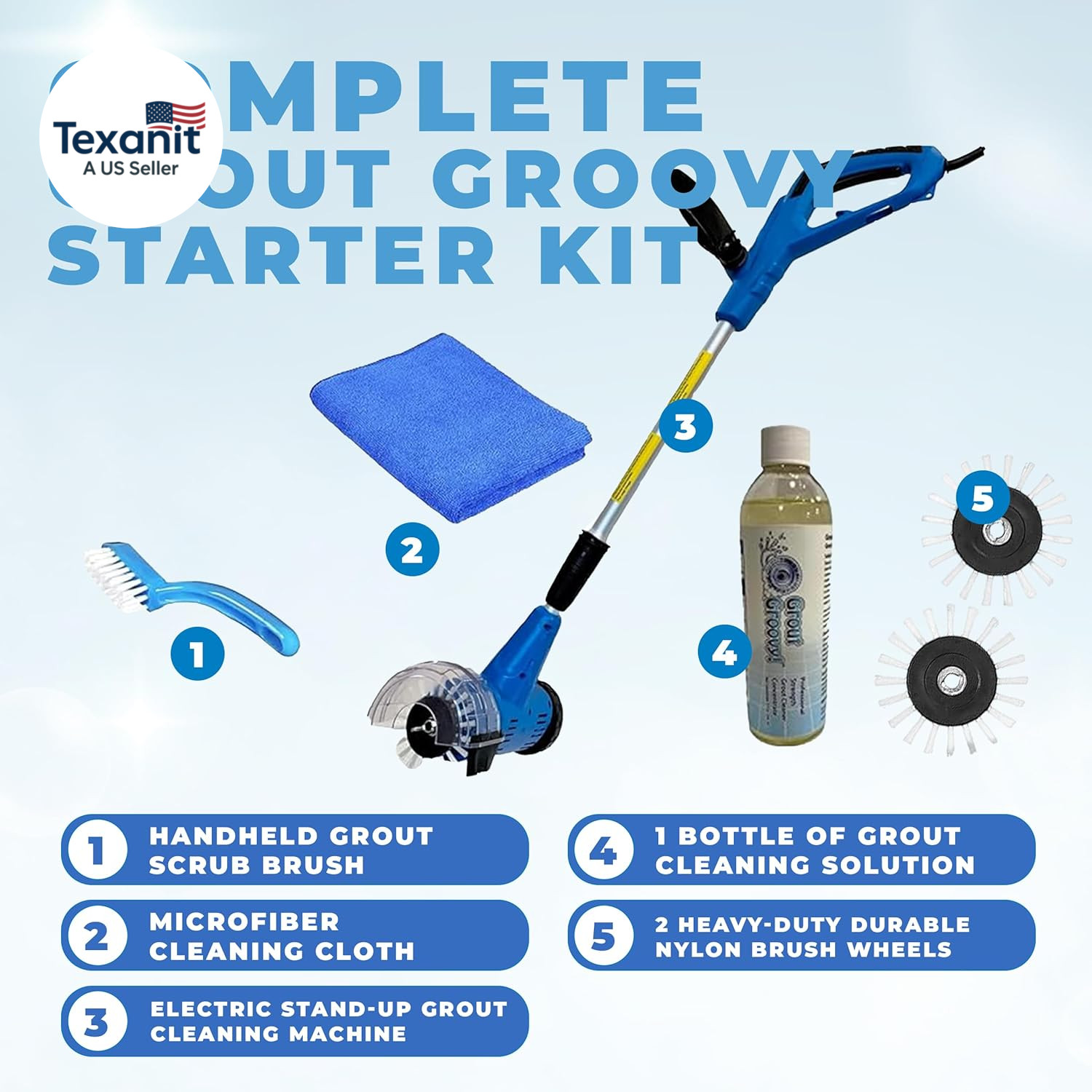 Grout Cleaner Bundle, Electric Stand up Tile Grout Cleaner Machine with 20’ Cord