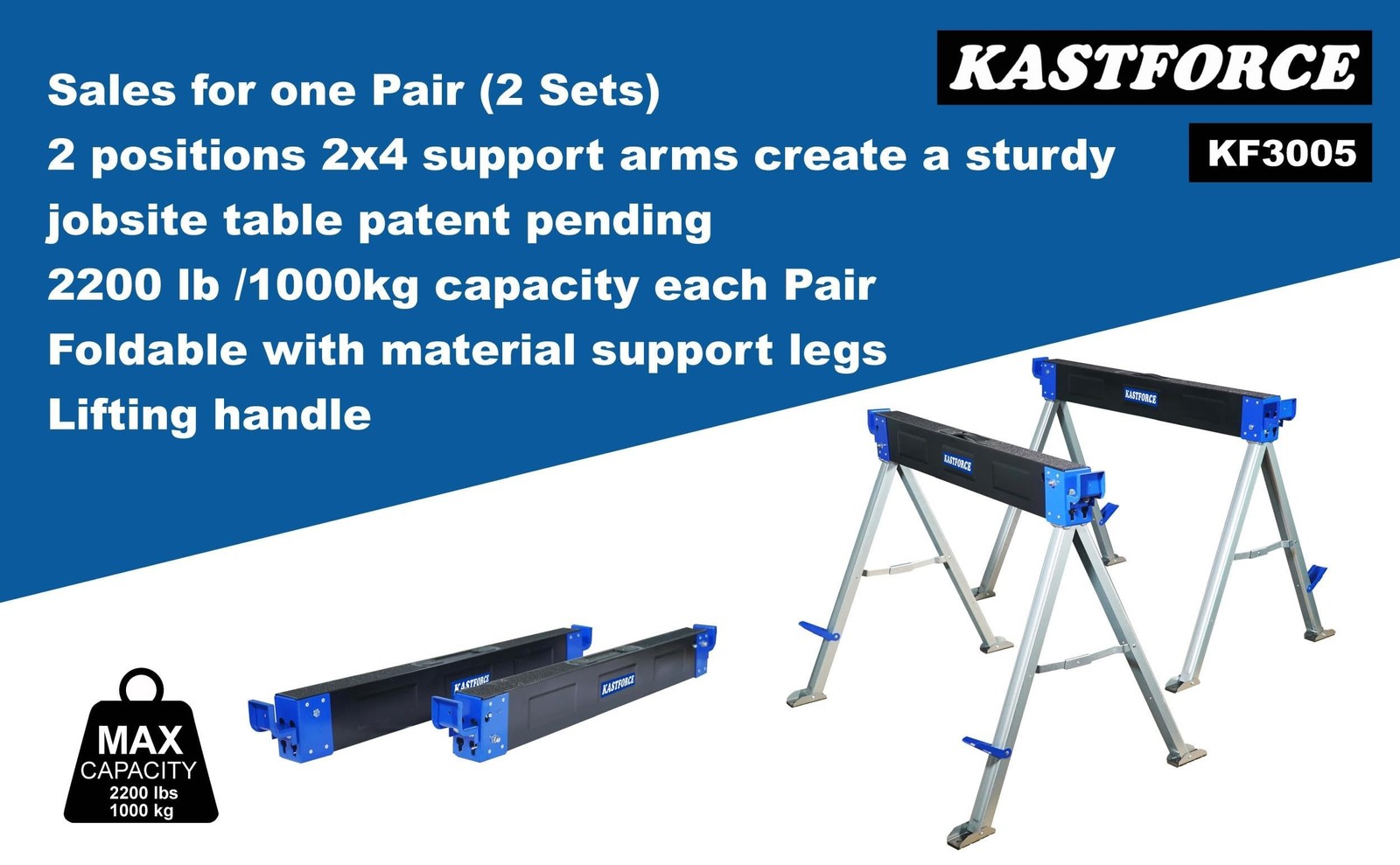 Folding Sawhorse 2200 lb /1000kg capacity Heavy Duty Jobsite Table Stand with…