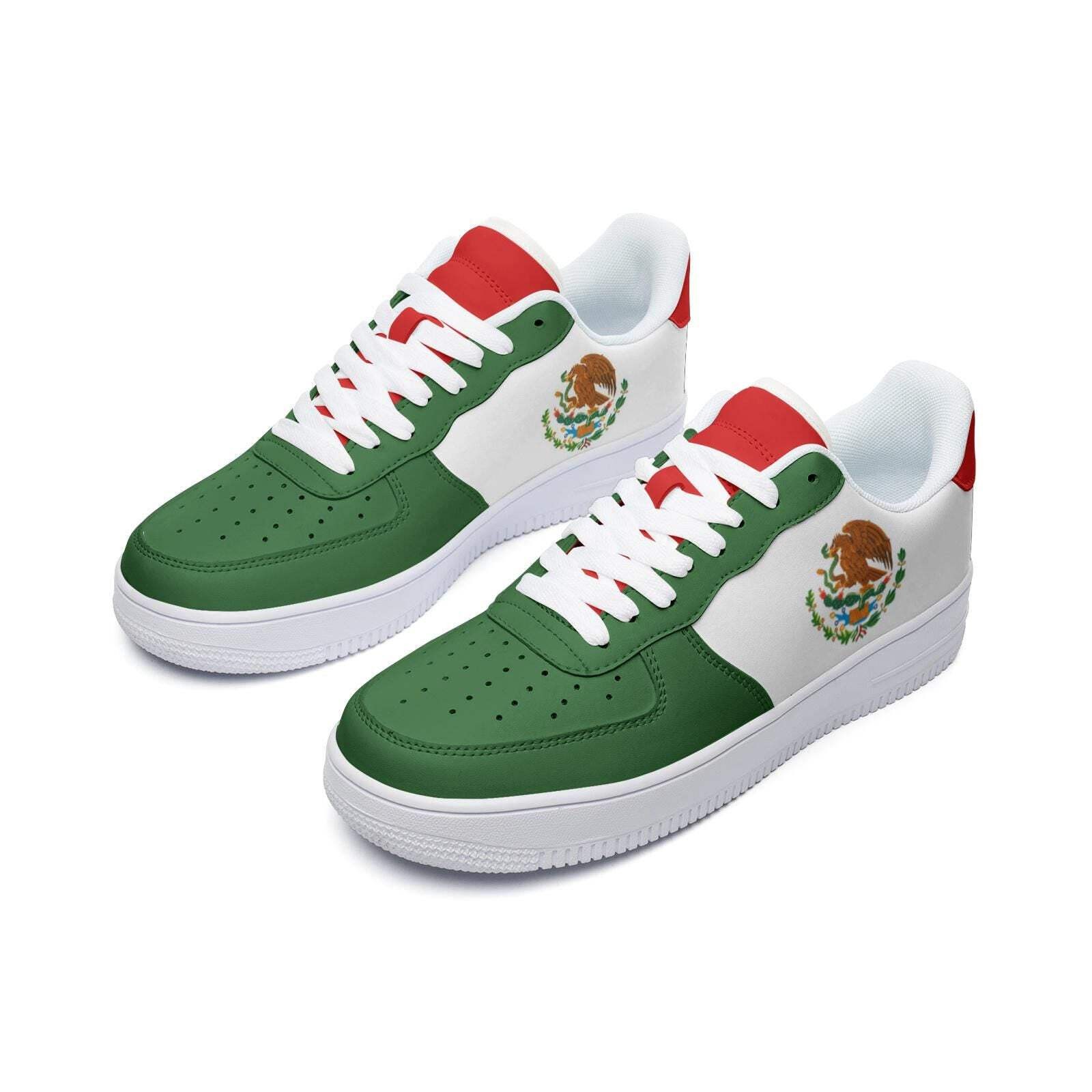 Mexico Flag Sneakers Mexico Colors Unisex Low Top Vegan Leather Sneakers