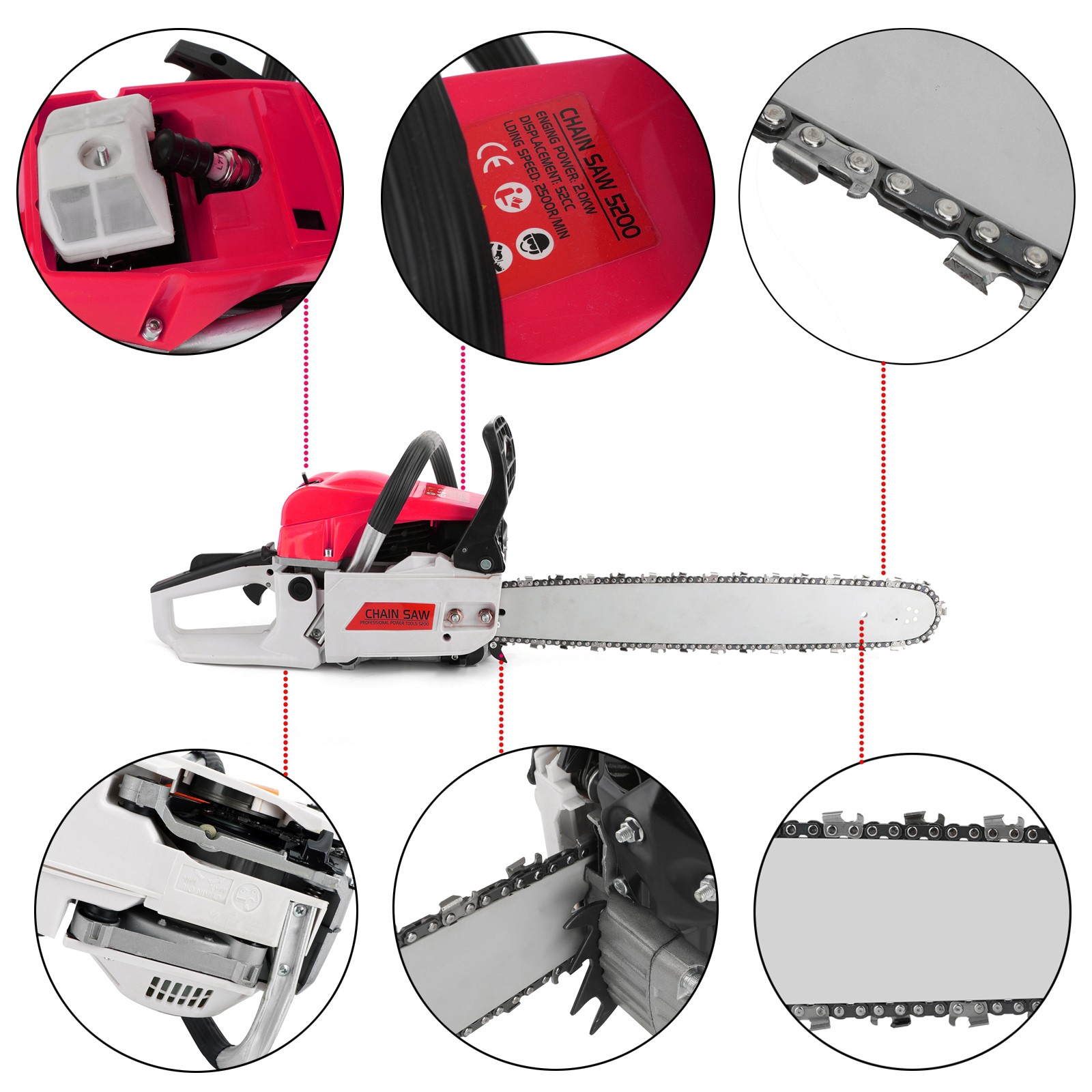 62cc Gas Chainsaw 20″ Bar Gasoline Powered Chain Saw 2 Cycle Engine Cutting USA