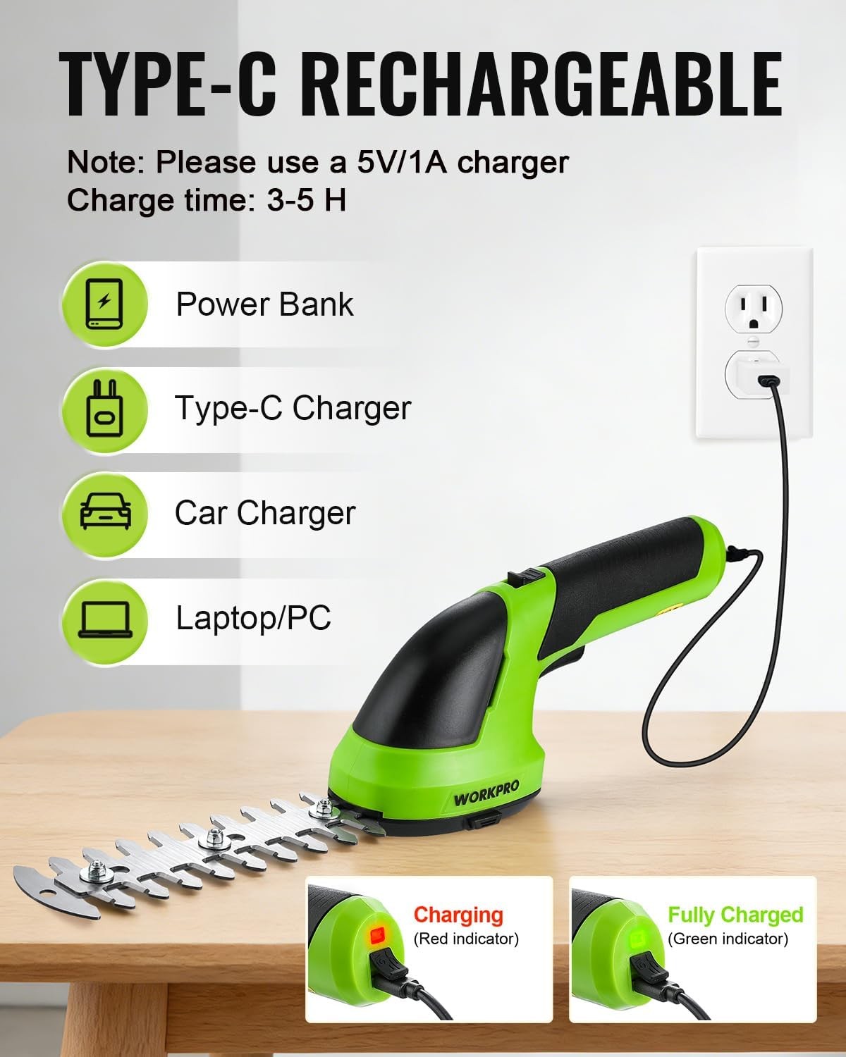 WORKPRO 2-in-1 Cordless Grass Shear & Shrub Trimmer, 7.2V USB-C