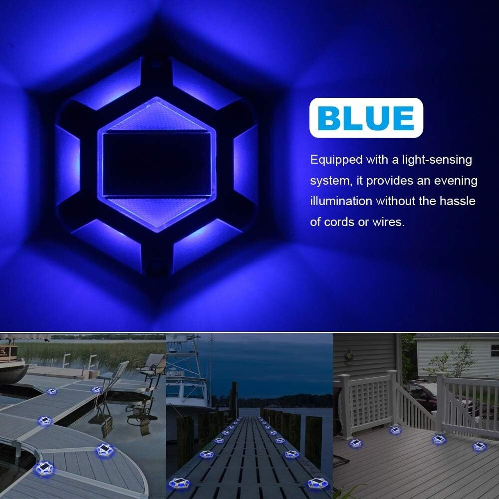 T-SUN 8Pcs Blue Solar Deck Lights Driveway Dock Garden LED Light Step Lights
