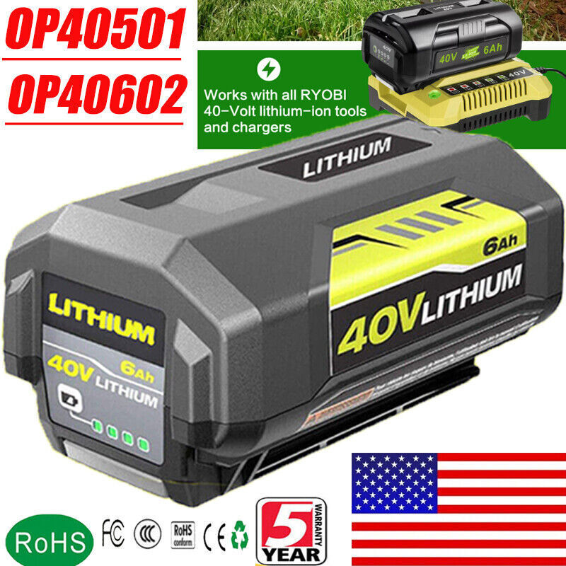 For Ryobi 40V Battery 6Ah High Capacity Lithium OP4050 OP40301 OP40501 Cordless
