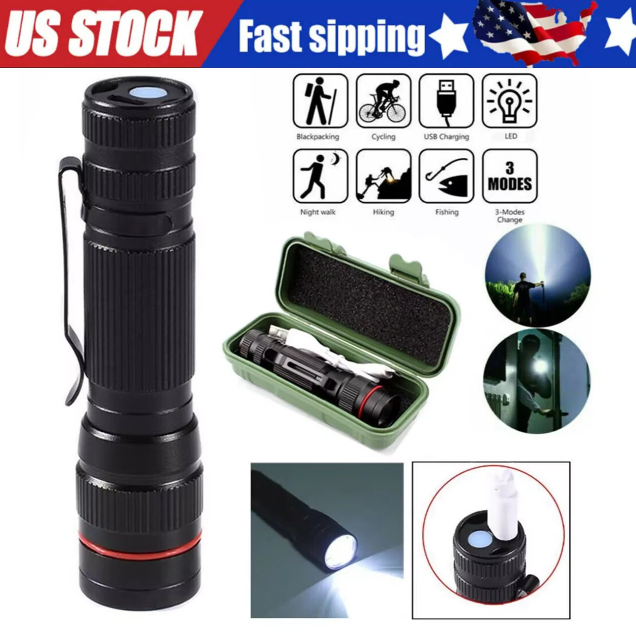 35000000 lumens Small LED Mini Flashlight Pocket Super Bright Torch Rechargeable