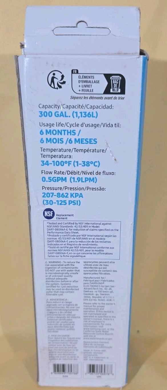 Samsung DA29-00020B HAF-CIN/EXP Refrigerator Ice & Water Filter Genuine Carbon