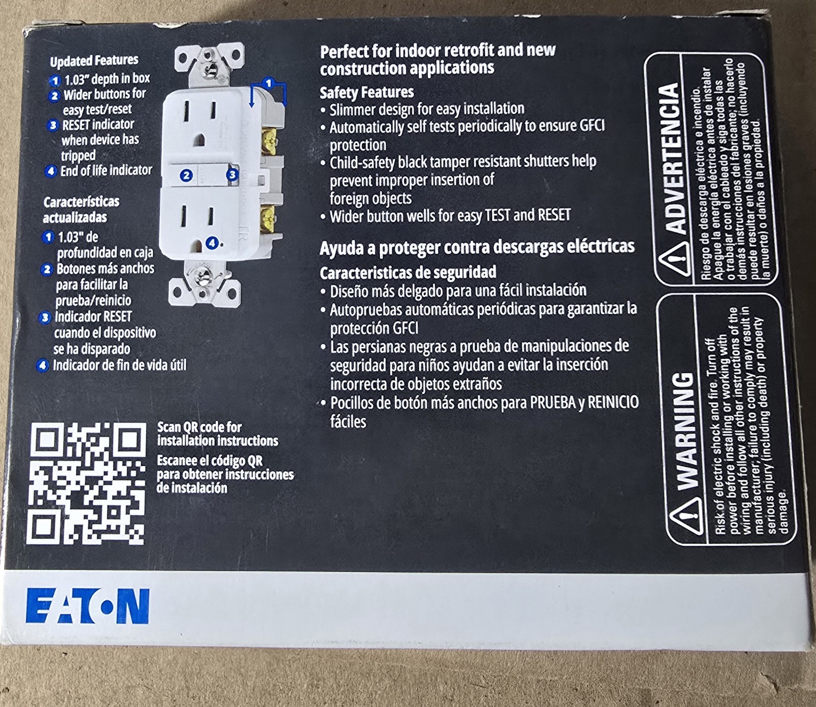 Eaton Slim Tamper Resistant GFCI Safety Circuit White Receptacle 15A 125V 3 Pack