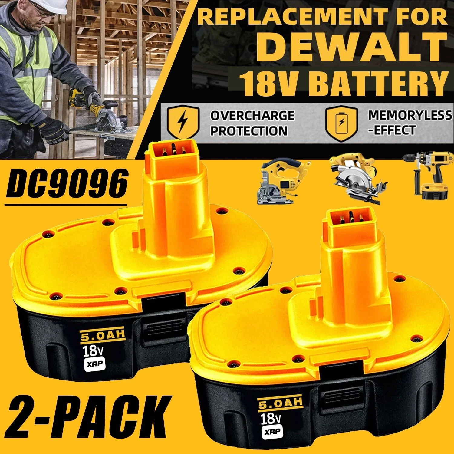 2Pack 18 Volt XRP Battery/ Charger for DeWalt DC9096-2 DC9098 DC9099 DW9096