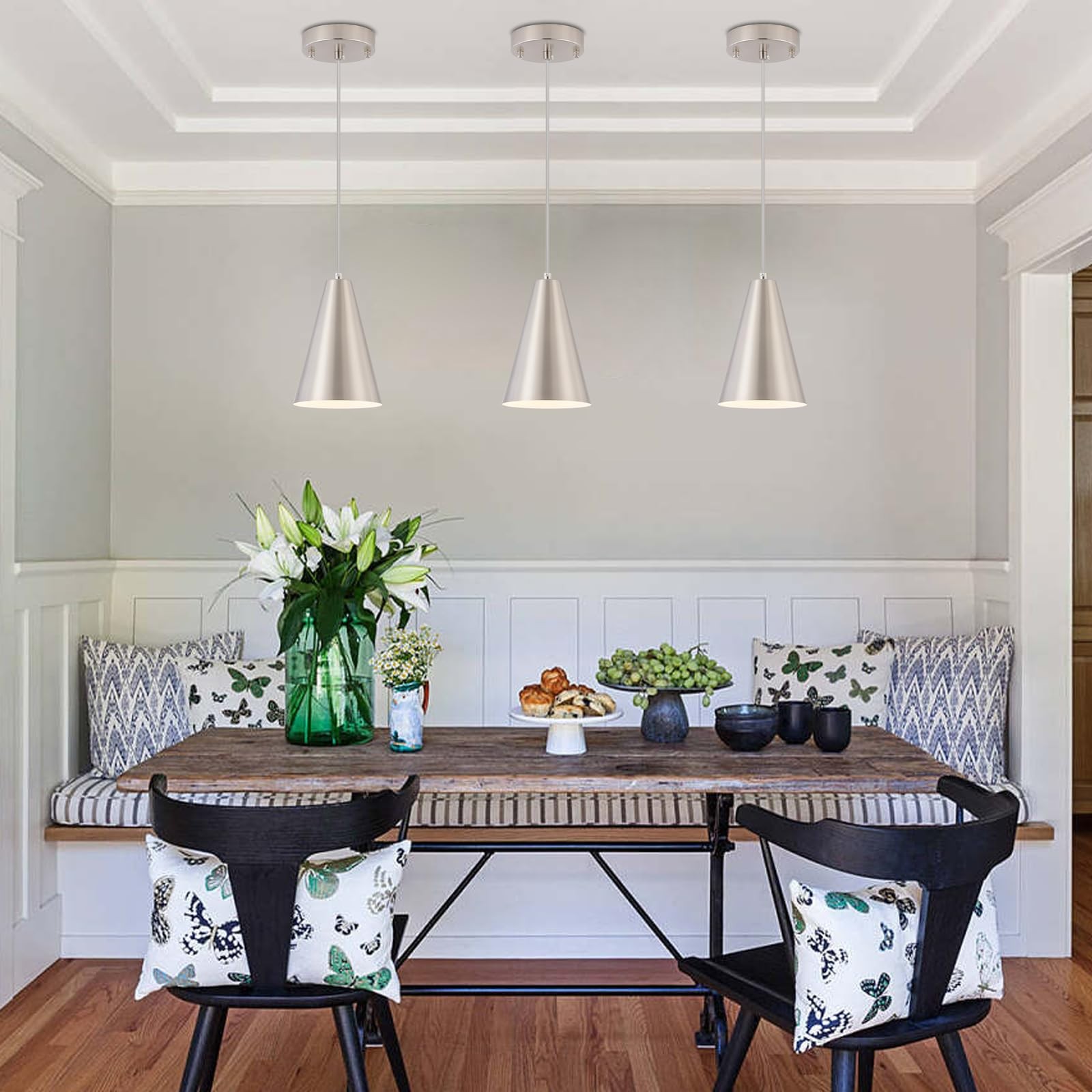 Brushed Nickel Pendant Lights Kitchen Island,Dining Room 3Pack