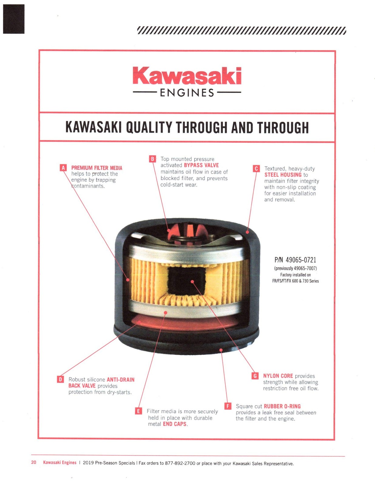 Pack of 3 Genuine Kawasaki 49065-7007 Oil filter Made in the USA