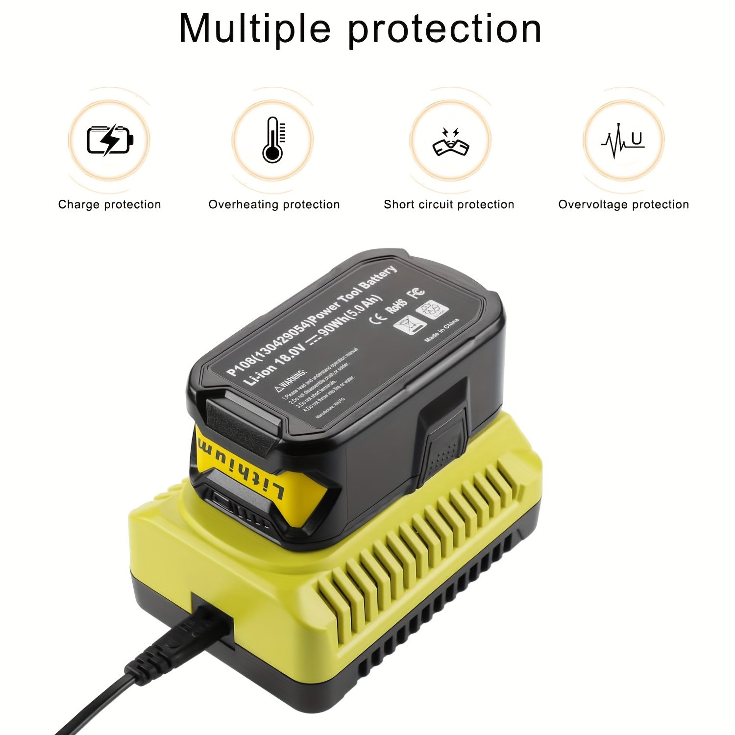 P117 Replacement Charger for Ryobi 18V One Plus Battery P108 P107 P102 P100