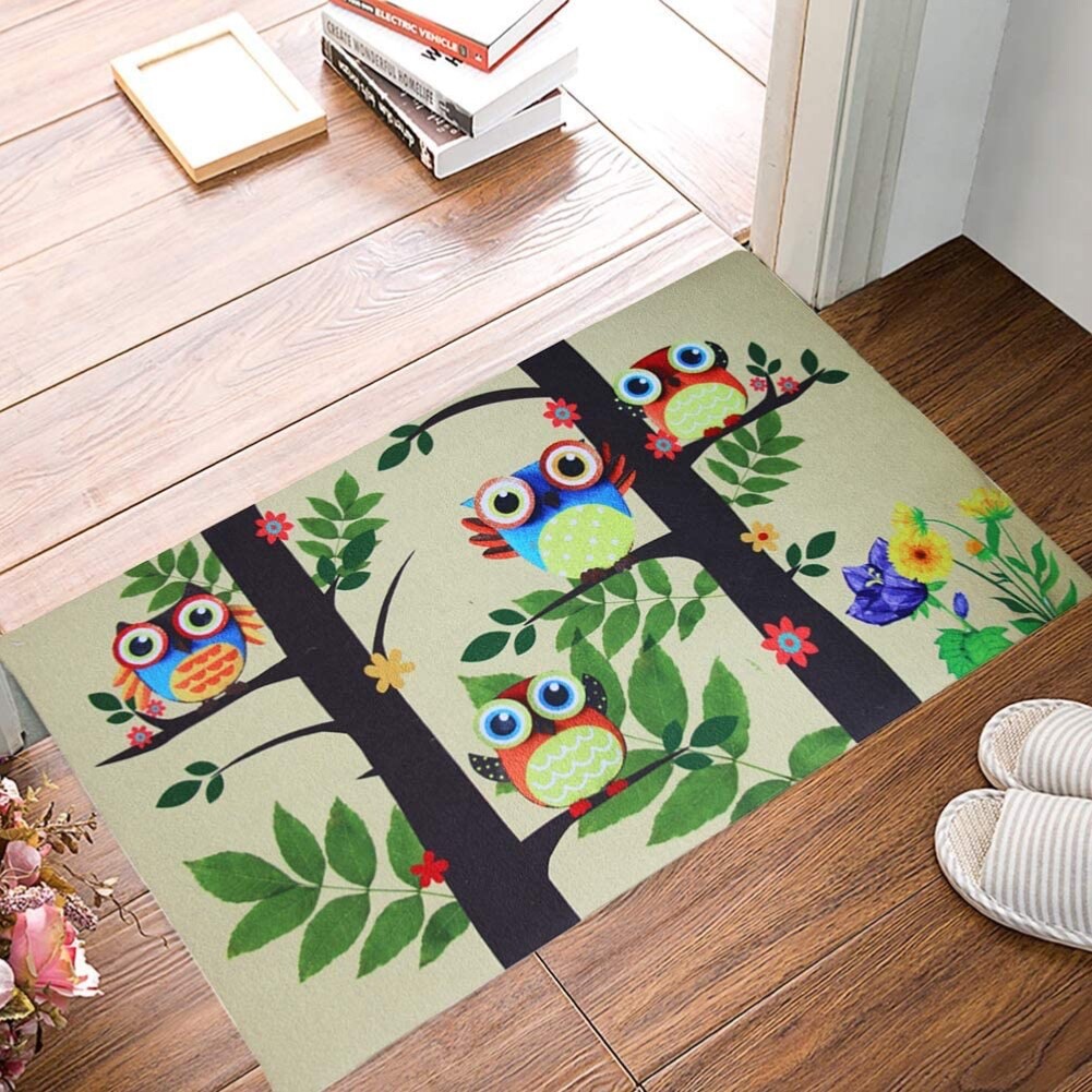 Easy to Clean Low Profile Mat for Entry Patio Garage High Traffic Areas owl tree