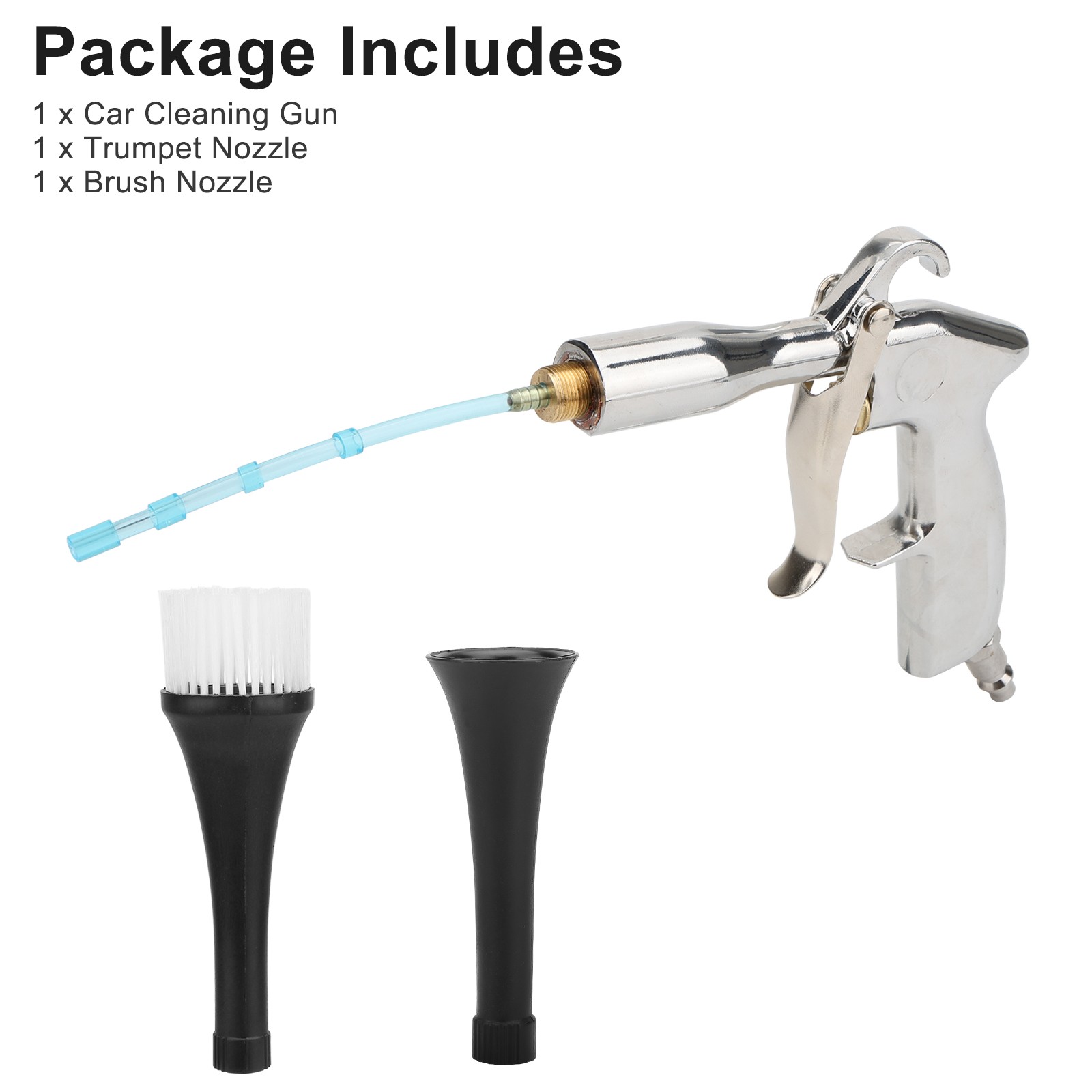 3PCS Car Cleaning Gun Air Blower Tool for Carpet High Pressure w/ Trumpet Nozzle