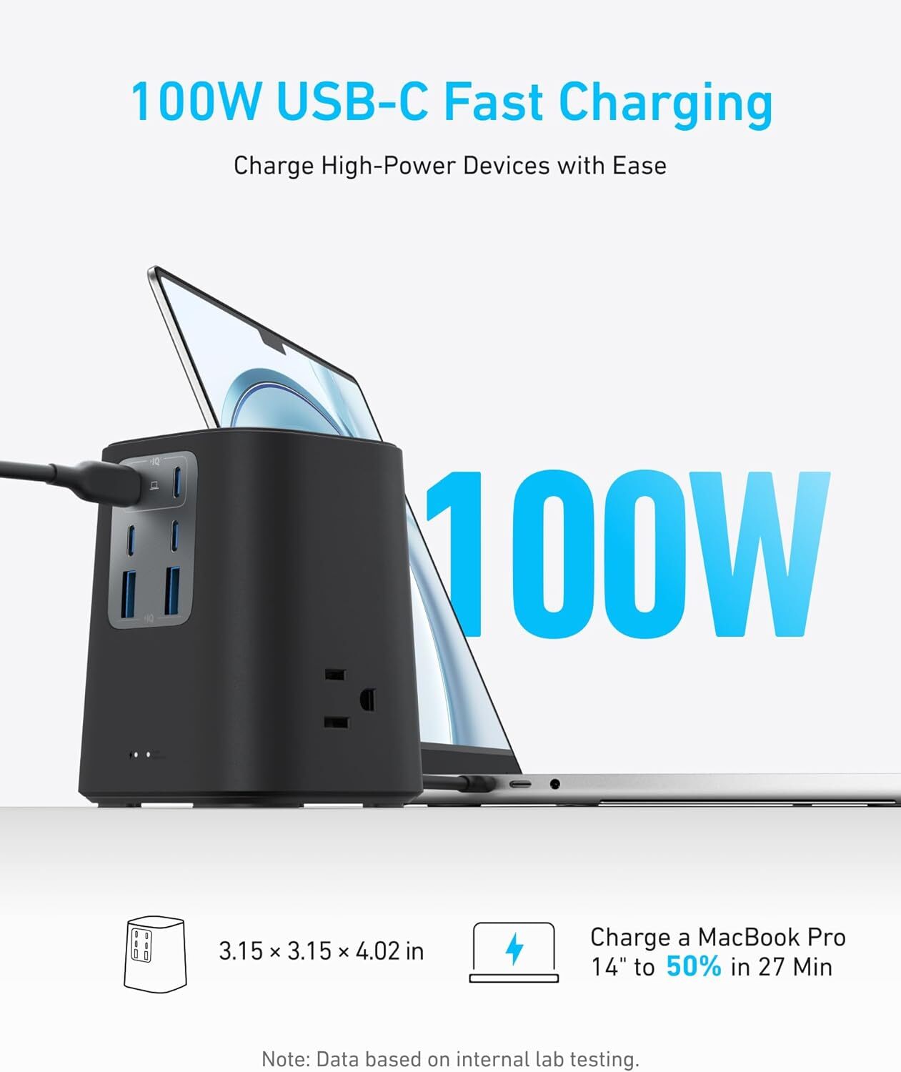 Anker 9-in-1 Charging Station 100W USB C Power Strip 300J Surge Protector, 5ft
