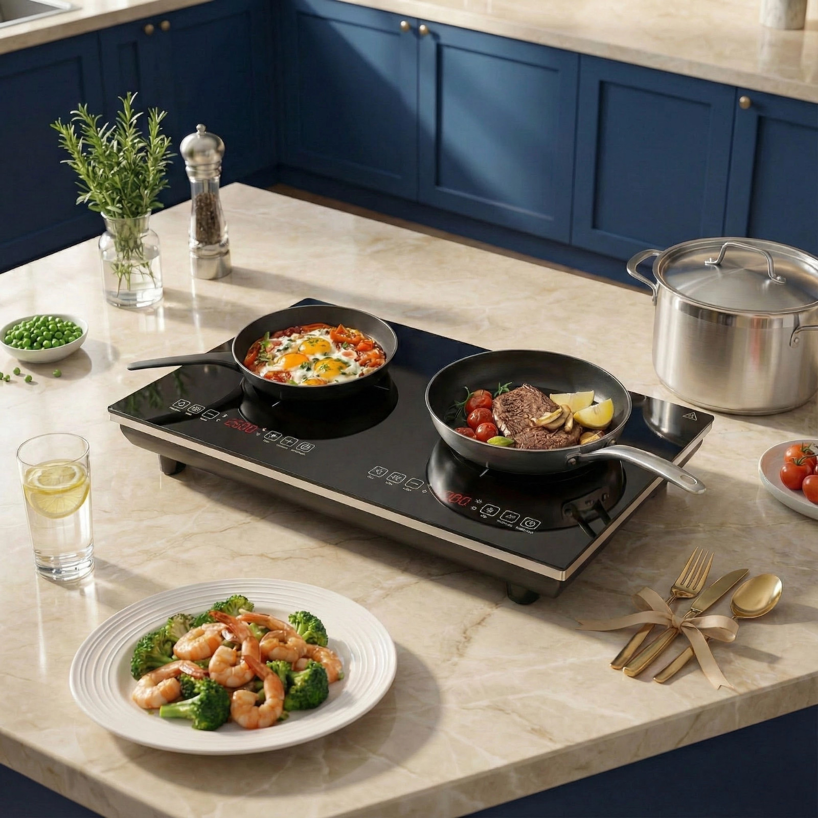 Induction Cooktop Electric Cooktop 2 Burner Glass Cooktop Stove 110V 4000W Touch