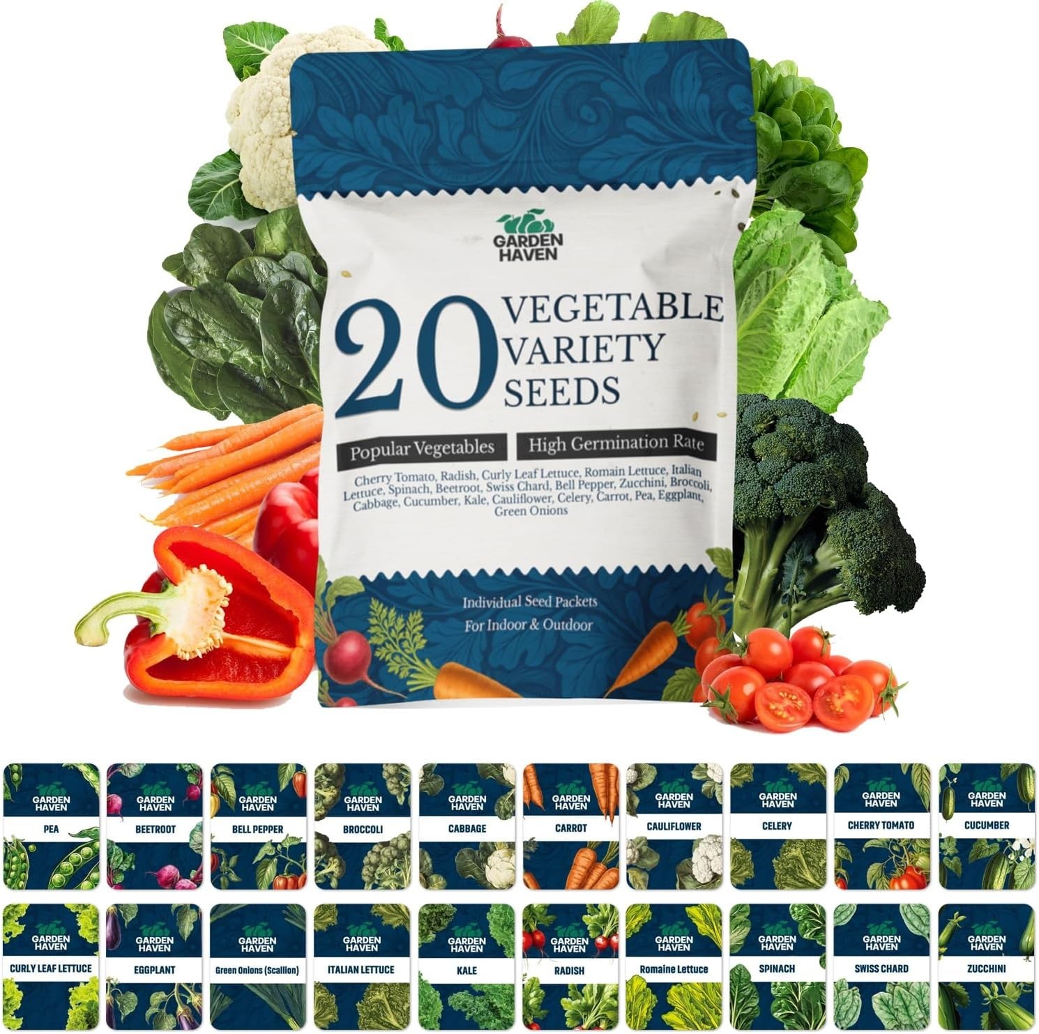 20 Vegetable Seeds Variety Pack Indoor Outdoors Vegetable Seeds
