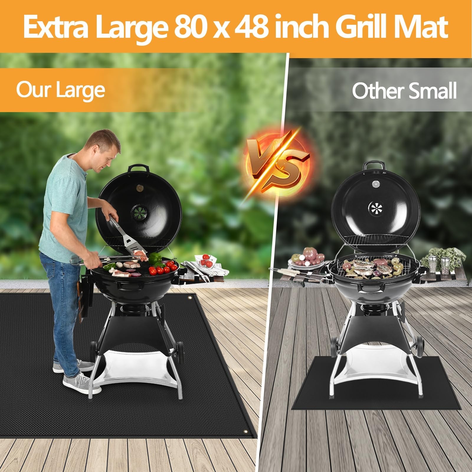 Large 80×48″ BBQ Grill Mats – Heavy Duty Outdoor Grill Protector for Deck & Pati