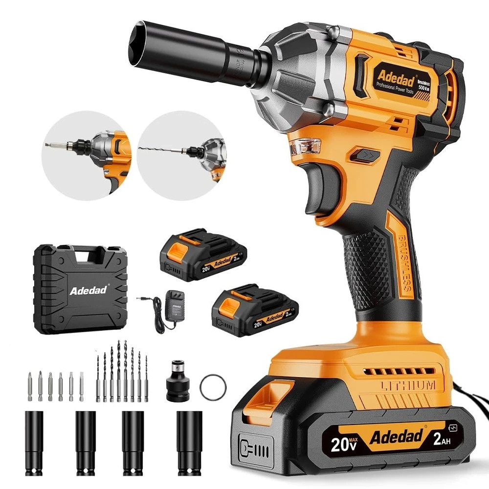 Adedad Brushless Impact Wrench 3-in-1 500N.m(369Ft-lbs) Torque Wrench 1/2 Drive