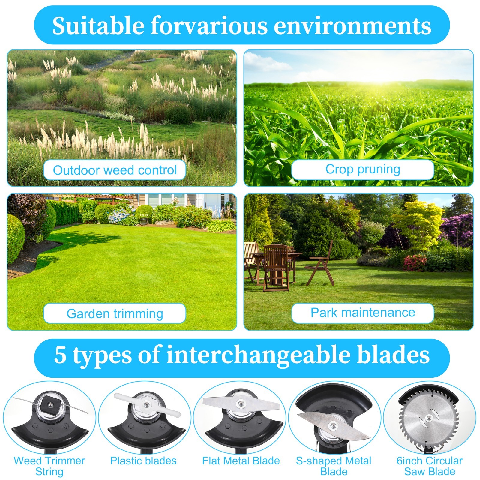 24V Cordless Grass Trimmer Weed Wacker Lawn Edger Brush Cutter 5 In 1 US ✨