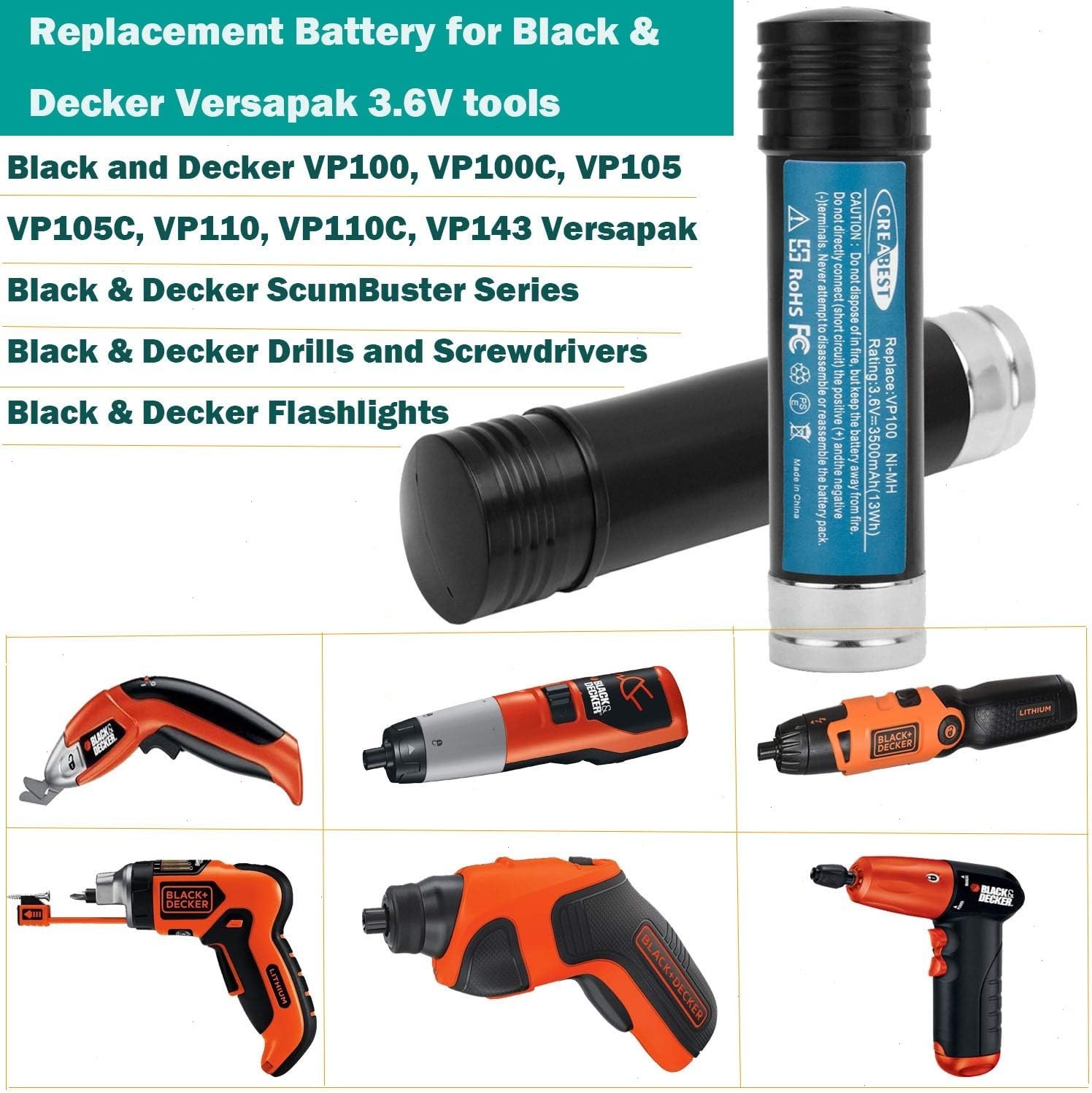 2Pack For Black Decker 3.6V 3.6Ah Battery Versapak Gold VP100 VP105 VP110 US