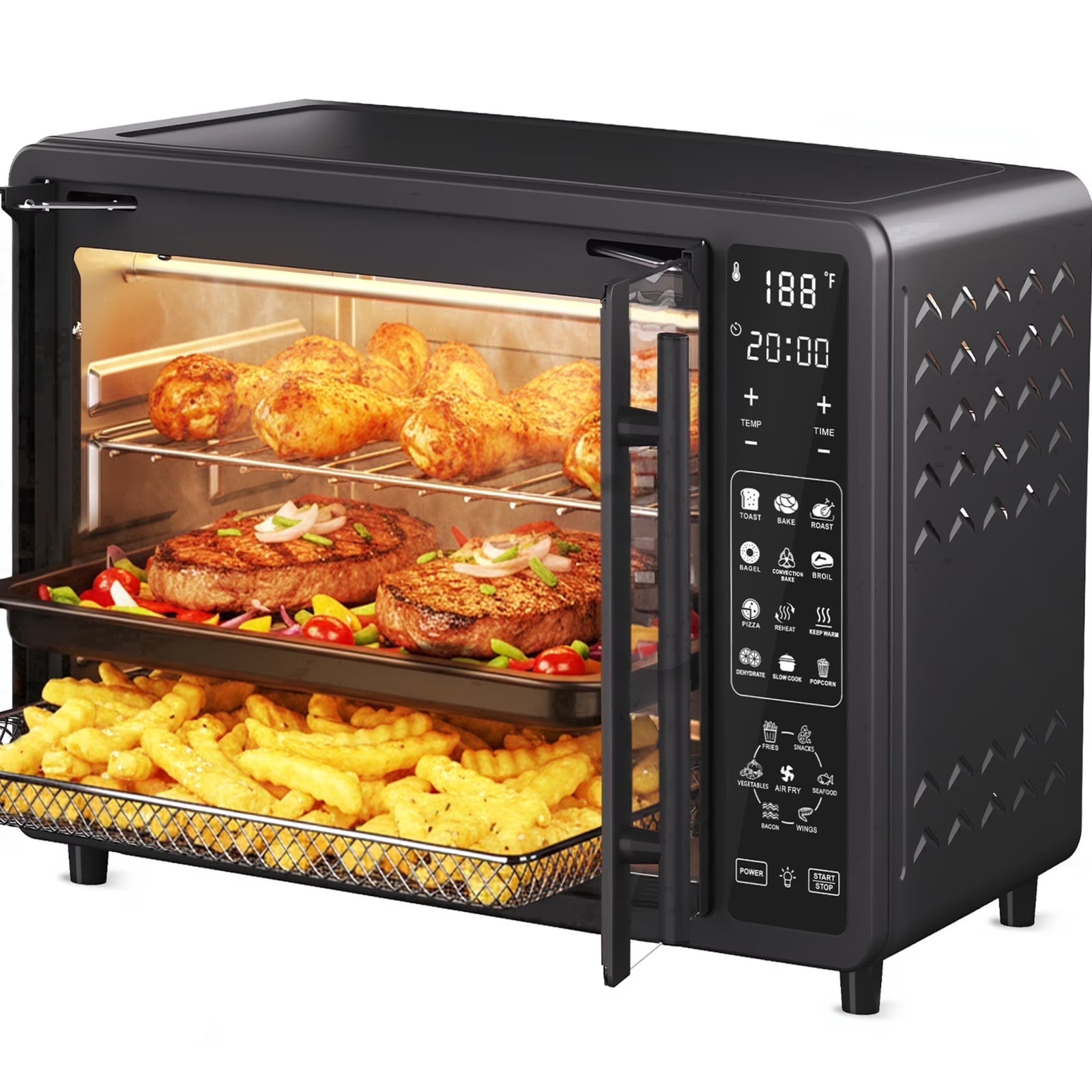 25 QT French Door Air Fryer Toaster Oven Combo Bake Broil Roast Digital Controls