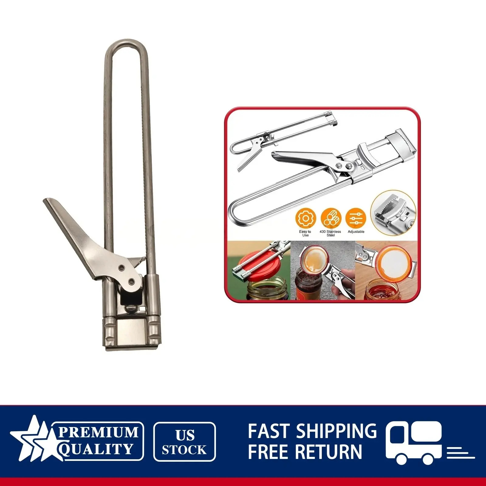 Stainless Steel Can Opener Multifunctional Adjustable Jar Lid Gripper Tool US