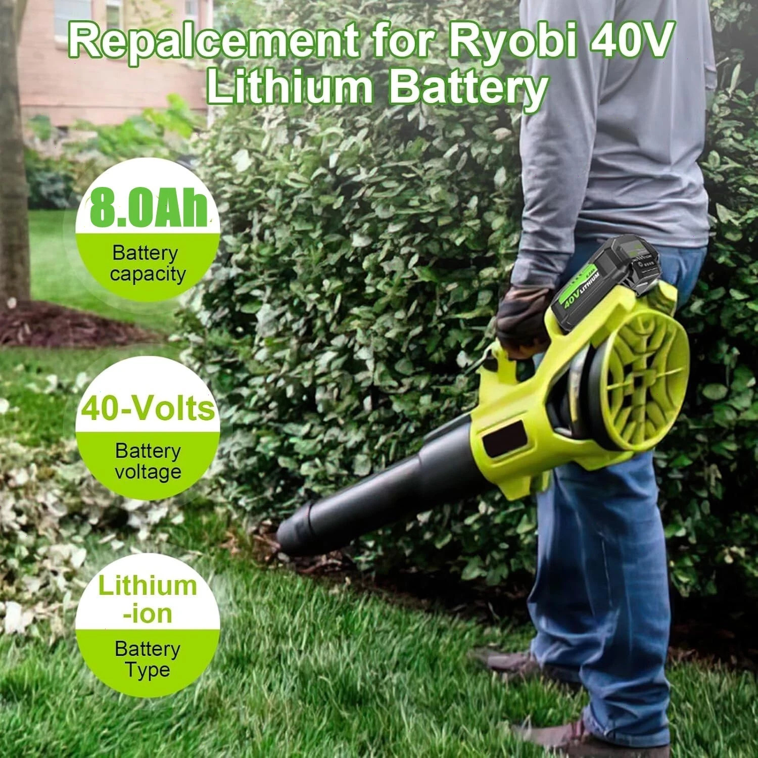 1-2PACK 8.0Ah Battery 40 Volt for Ryobi 40V Lithium OP40602 Battery with LED