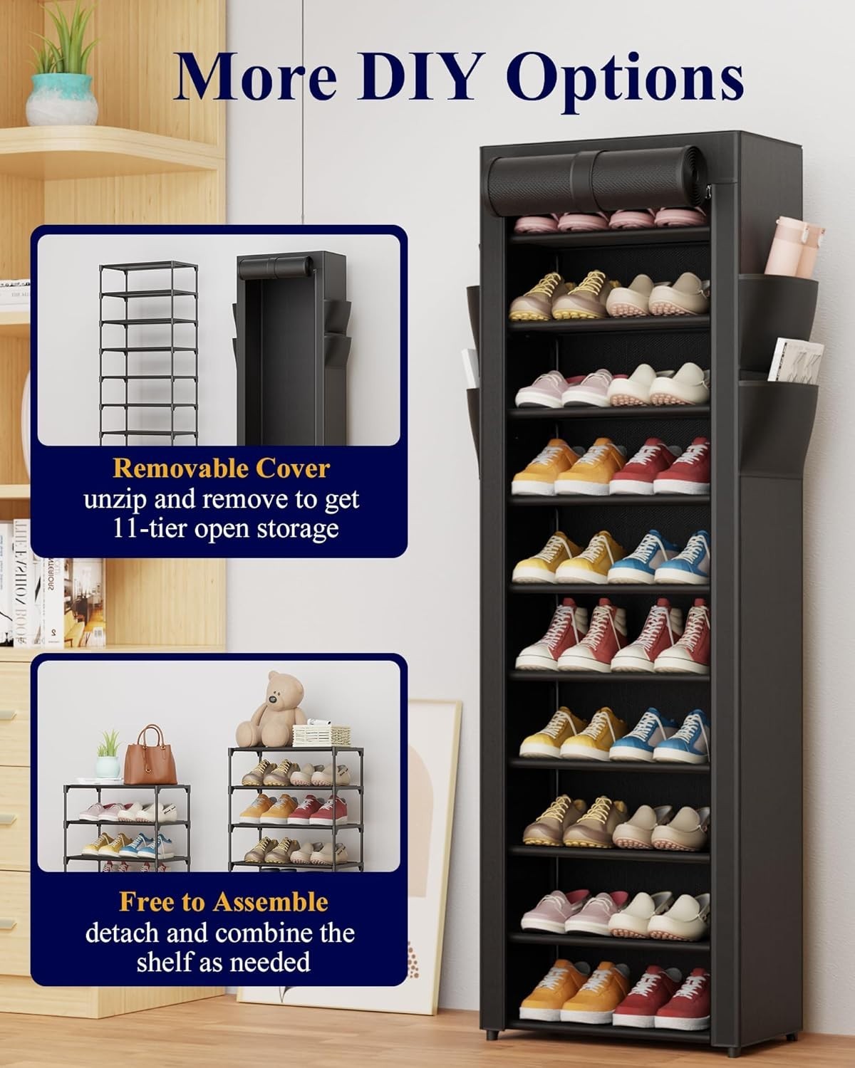 Spacious 10-Tier Metal Shoe Organizer with Dust Cover – Perfect for Any Room