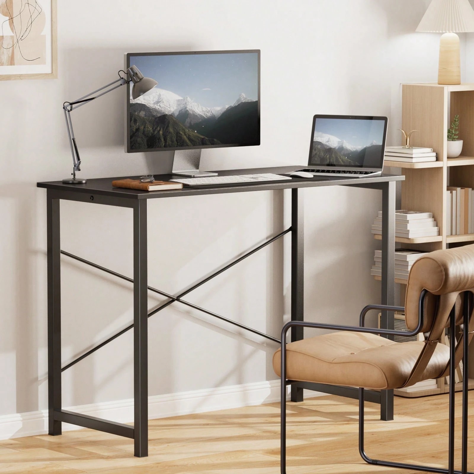 32″ Small Computer Desk Home Office Study Writing Table X-Shape Metal Frame BLK