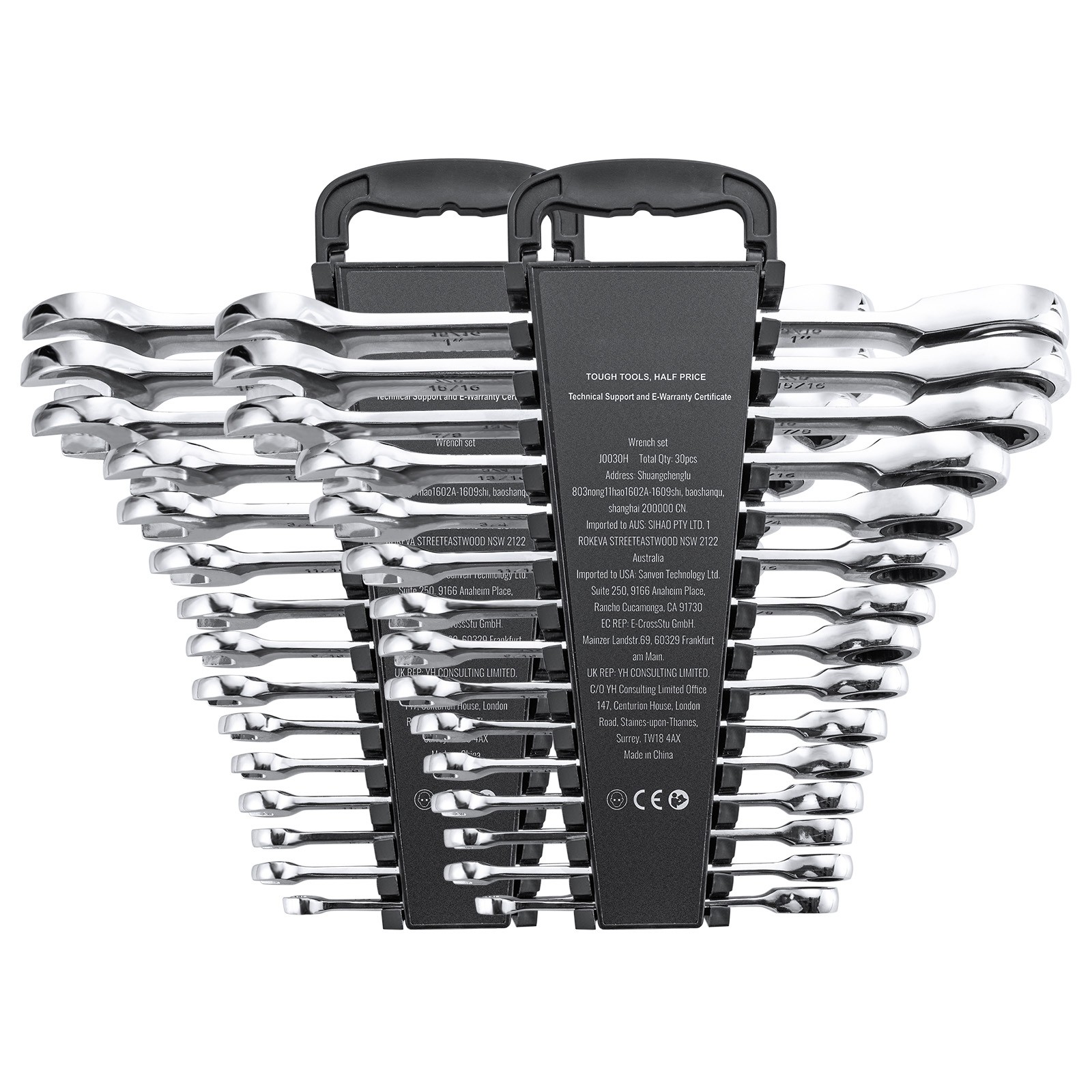 Combination Wrench Set 30 PCS SAE 1/4″ to 1″, Metric 8mm to 24mm Organizer Rack