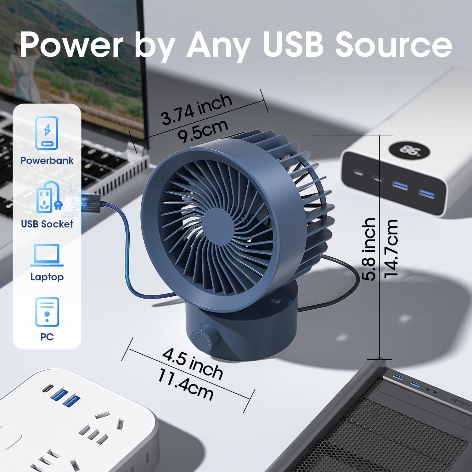 Mini USB Desk Fan Quiet Portable Cooling Fan Stepless Speed Adjustable