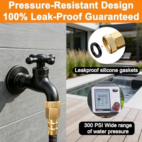 50FT Flexible Garden Hose & 10Modes Nozzle,None Expanding 50 Feet Orange-Black